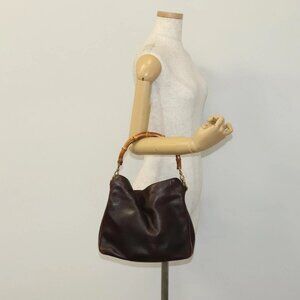GUCCI Bamboo Shoulder Bag Leather Brown Gold